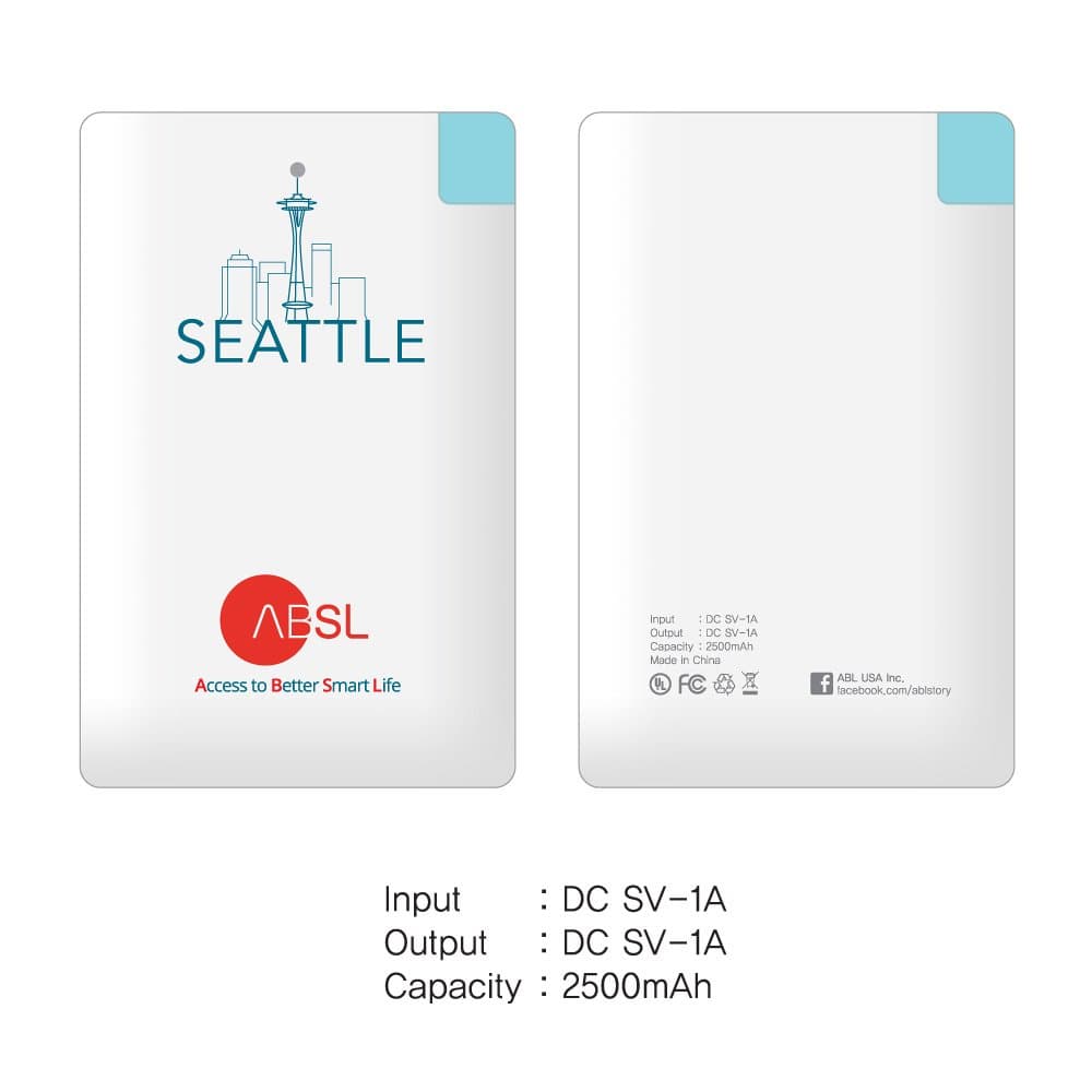 ABSL Ultra Thin Seattle Power Bank, Slim Light Portable Card Type Mobile Power Supply, 2500mAh Compact Size External Battery for Both Android and iPhone