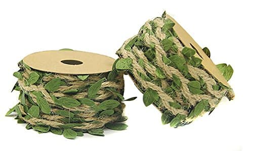 About 394" Natural Jute Twine Creative Burlap Leaf Ribbon 5MM with Artificial Green Leaves Perfect Braided Decorated Vine for DIY Craft Party Wedding Home Decoration