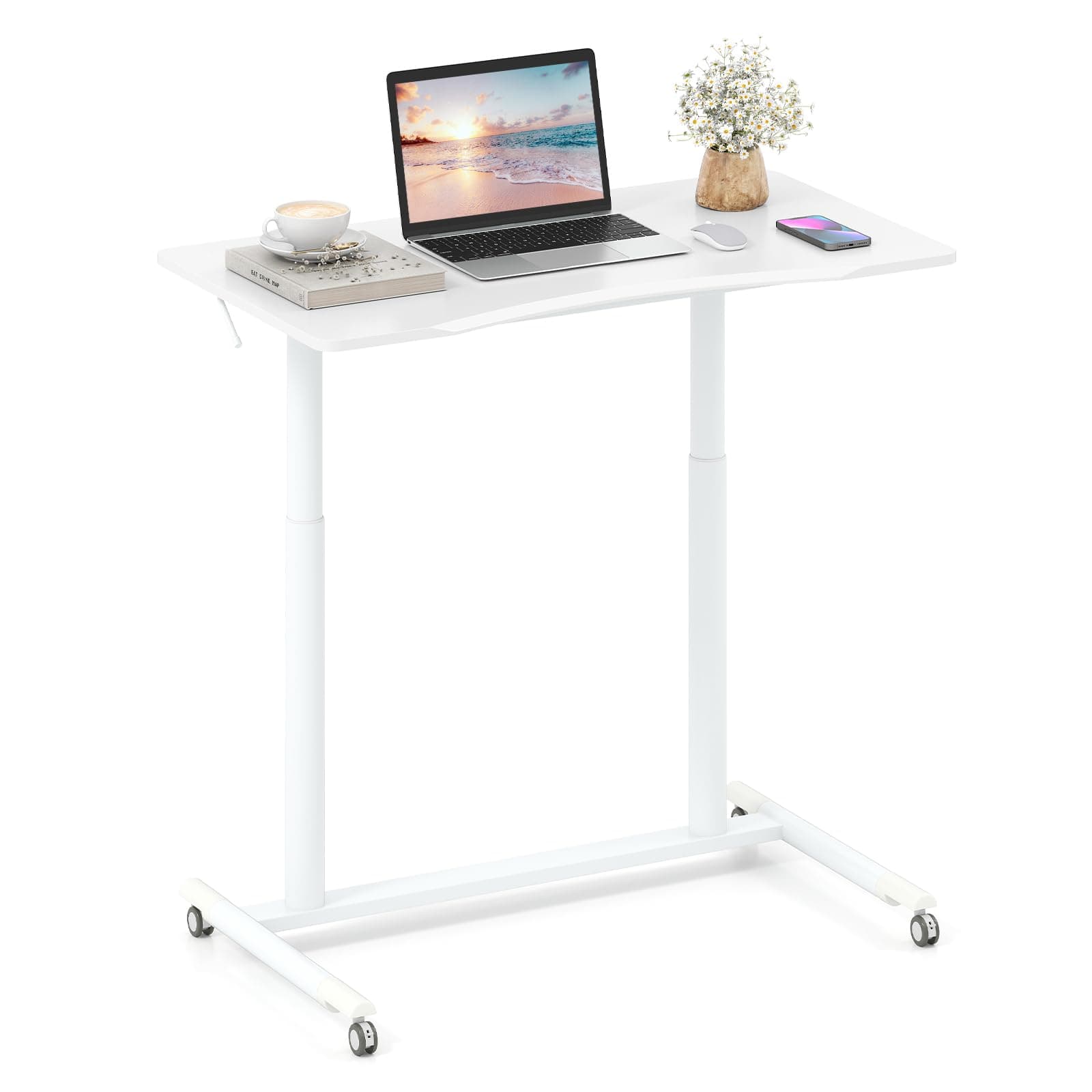 - Mobile Standing Desk, C-Shaped Sit Stand Desk with Adjustable Height, Lockable Wheels & Metal Frame, Rolling Laptop Desk, Portable Computer Workstation for Small Space