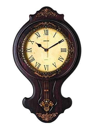 Lisheng Italian Design Mahogany Brown and Gold Pendulum Wall Clock 31.5 x 7 x 52.5 cm