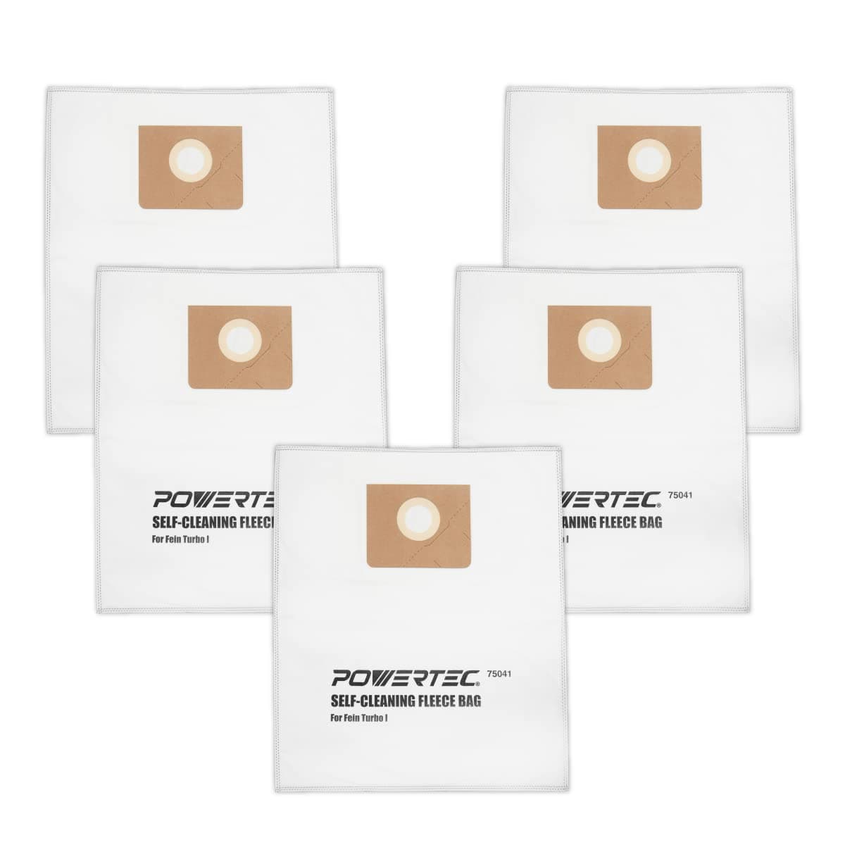 POWERTEC Turbo I, 9-20-27 Fleece Filter Bags 5PK, for Fein Dustex 25 L Wet/Dry Dust Extractor, for Fein 31345061010 Shop Vacuum Replacement Bags, Filter Bags, Dust Bags (75041)