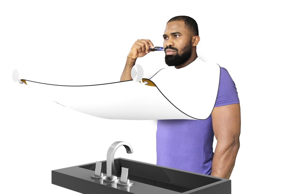 Premium Quality Beard Grooming Cape By Centaur Grooming Best Ergonomic Beard Hair Catcher Mens Grooming Apron With Suction Cups For Easy and Clean Trimming (White)
