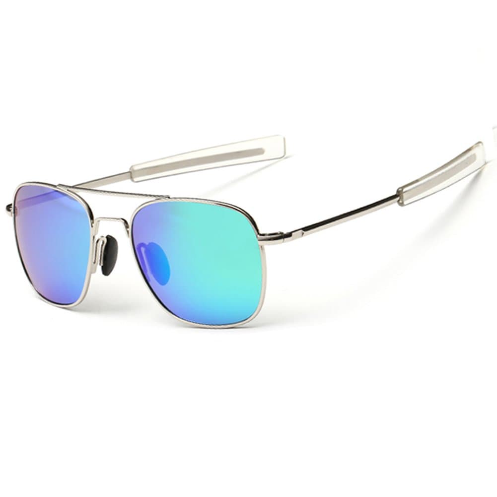 WELUK Retro Polarized Sunglasses Aviator Sun Glasses for Men (As Picture, Silver White Frame Green Lens)