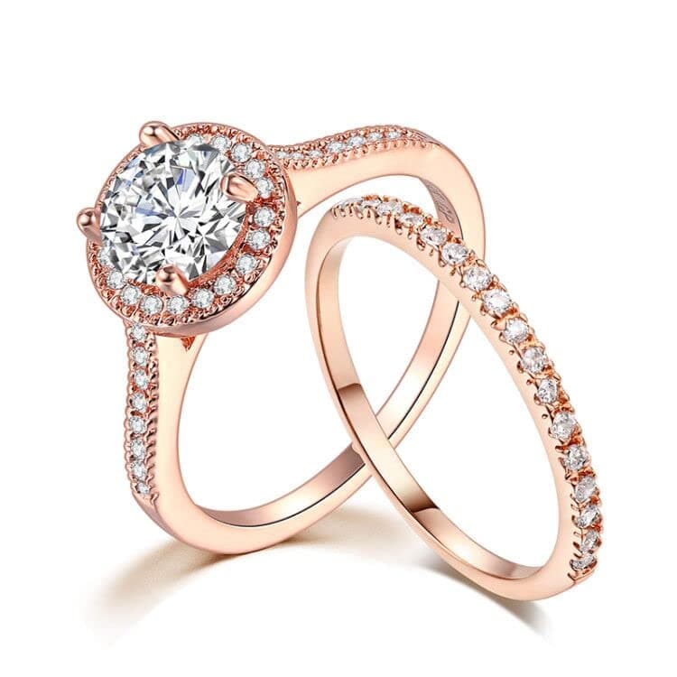 Wedding Ring Sets for Women Simple Classic Style AAA+ Zircon Rose Gold Silver Color 2-3 PCS Gift Fashion Jewelry SR781 Durable and Useful