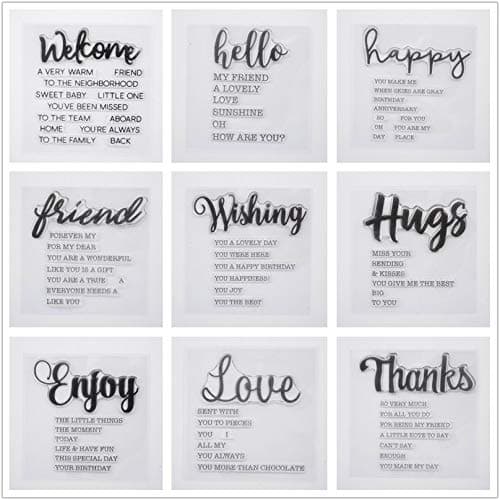 Joyful Home 9pcs/set Welcome Hello Happy Sentiments Rubber Clear Stamp for Card Making Decoration and Scrapbooking