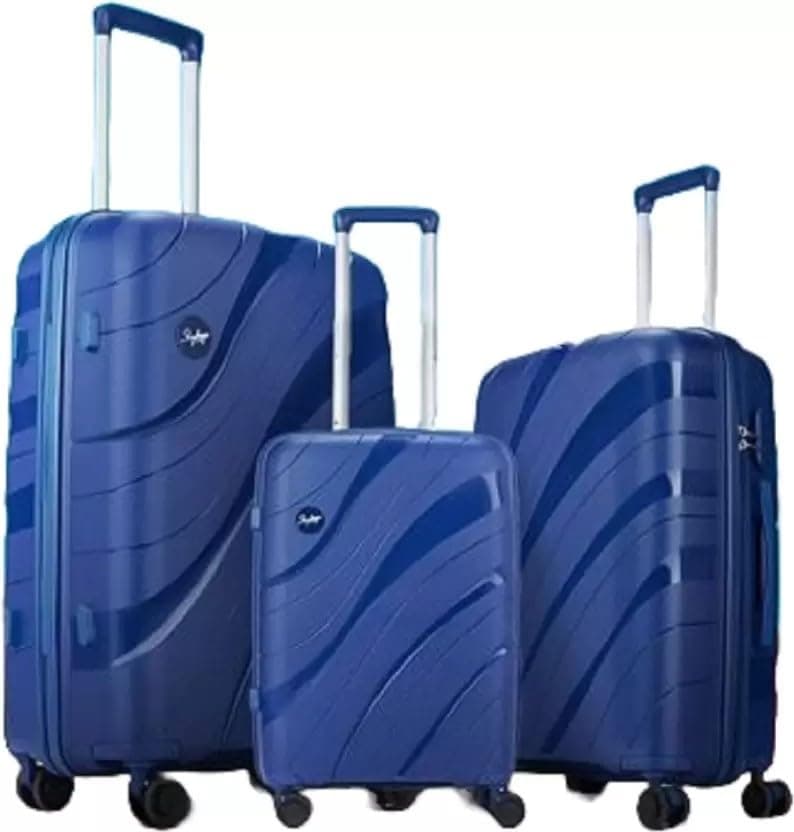 Polypropylene Set of 3 (Cabin+ Medium+Large) Hard Suitcase (55+67+77 cm) | Luggage Trolley with 8 Spinner Wheels,Light Weight Trolley Bags with 5 Years International Warranty (Black) (Navy)