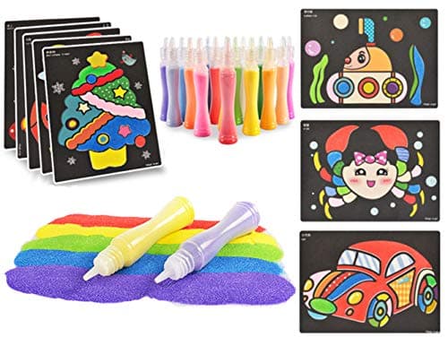 Yesier Peel and Sand Art Kits Sheets for Kids Scenic Sand with Sheets Sand Art Painting Cards and Scratch Sticks for Kids' Arts and Crafts (18 Colors+27 Sheets)