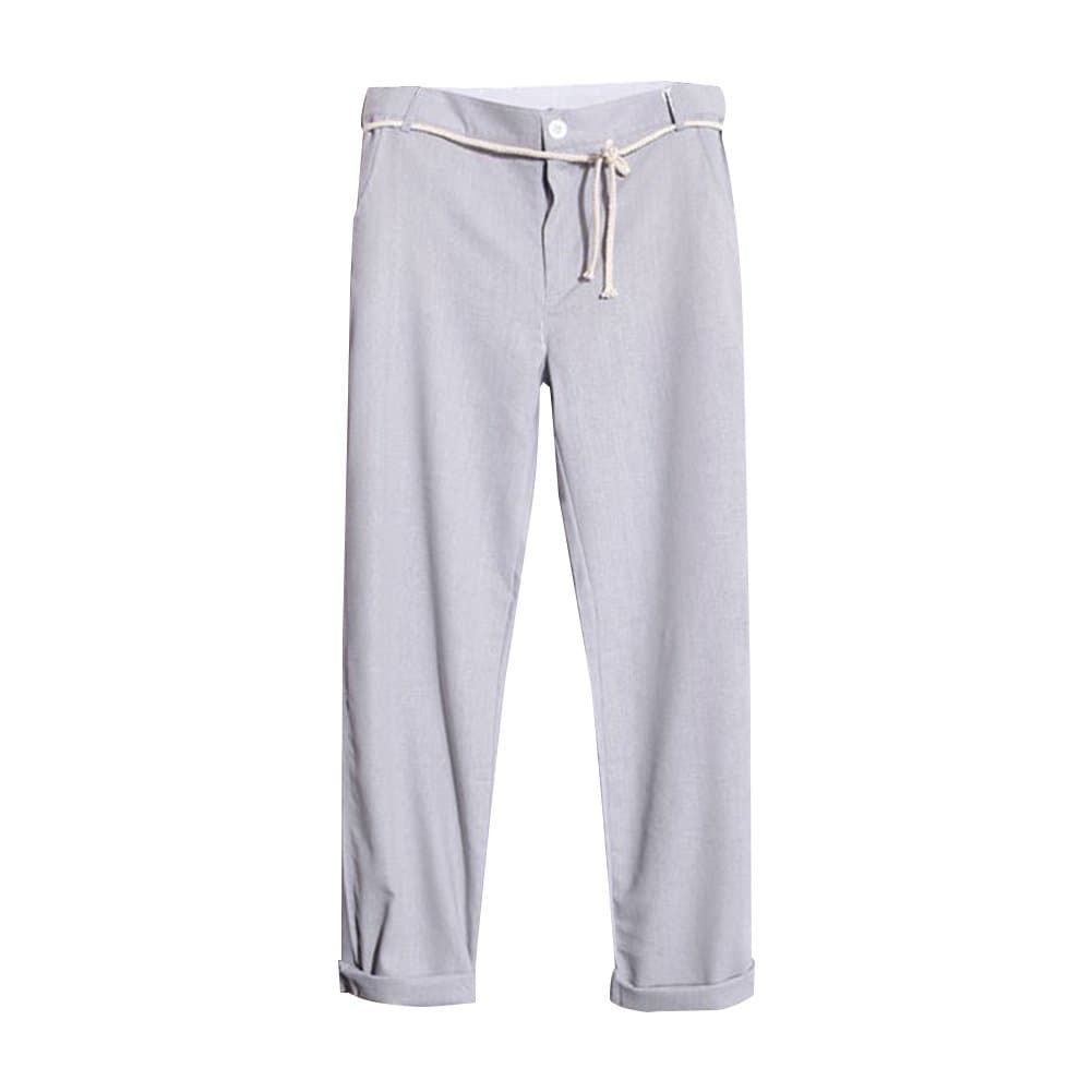 Summer Men's Linen Cotton Casual Loose Fit Straight Pants Drawstring Beach Vacation Trousers Plus Size