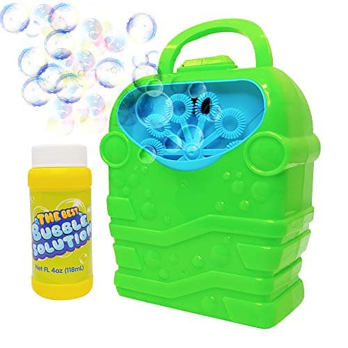 WhizBuilders Bubble Machine with Bubbles Solution Durable Bubble Blower for Boys and Girls - Indoor and Outdoor Bubble Maker for Kids