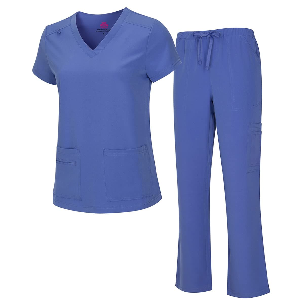 Natural Uniforms Women's Cool Stretch V-Neck Top and Cargo Pant Scrub Set with Regular and Petite Sizes
