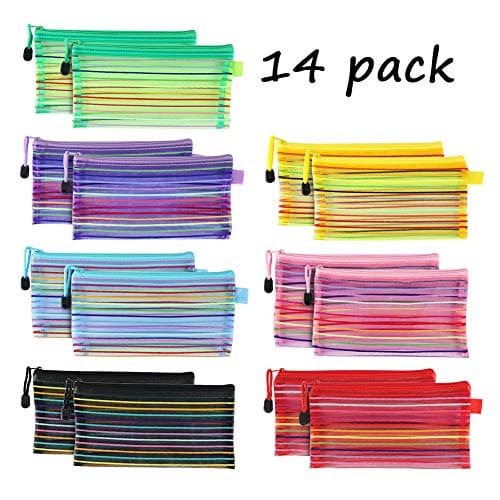 A6 Zipper Mesh Pouch, SEEOOR Colorful Pencil Pen Bag Document Bag Storage Pouch for Travel Cosmetics Makeup, Offices Supplies, Travel Accessories (14 Pieces)