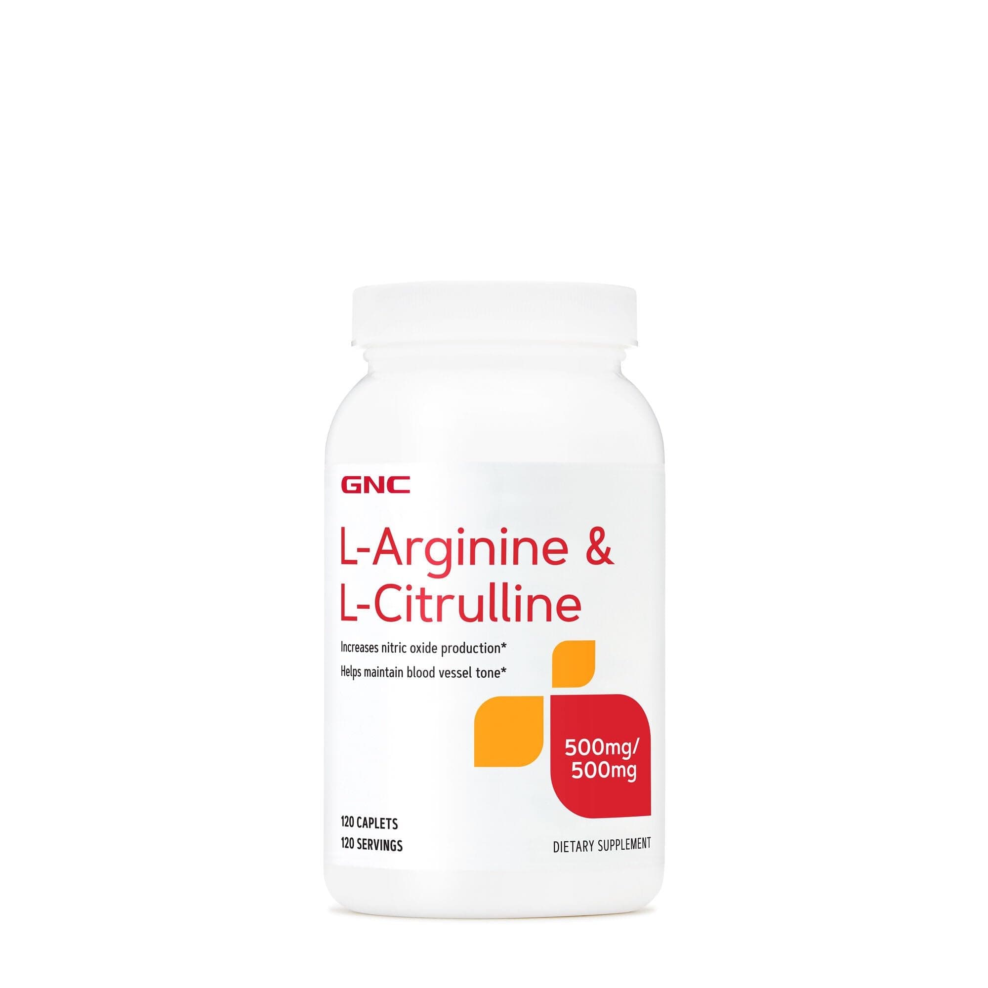 GNC L Arginine + L Citrulline 500mg Each Supplement, Supports Nitric Oxide Production and Healthy Blood Vessel Tone, 120 Servings