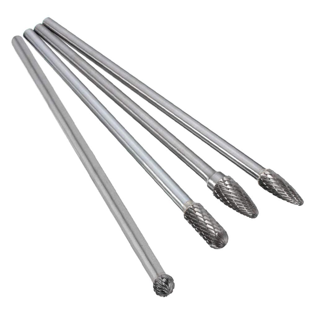 4Pcs 6mm(1/4”) Shank Tungsten Carbide Rotary Cutting Burr Die Grinder Bit for DIY Woodworking, Metal Carving, Polishing, Engraving, Drilling, 150-160mm Length