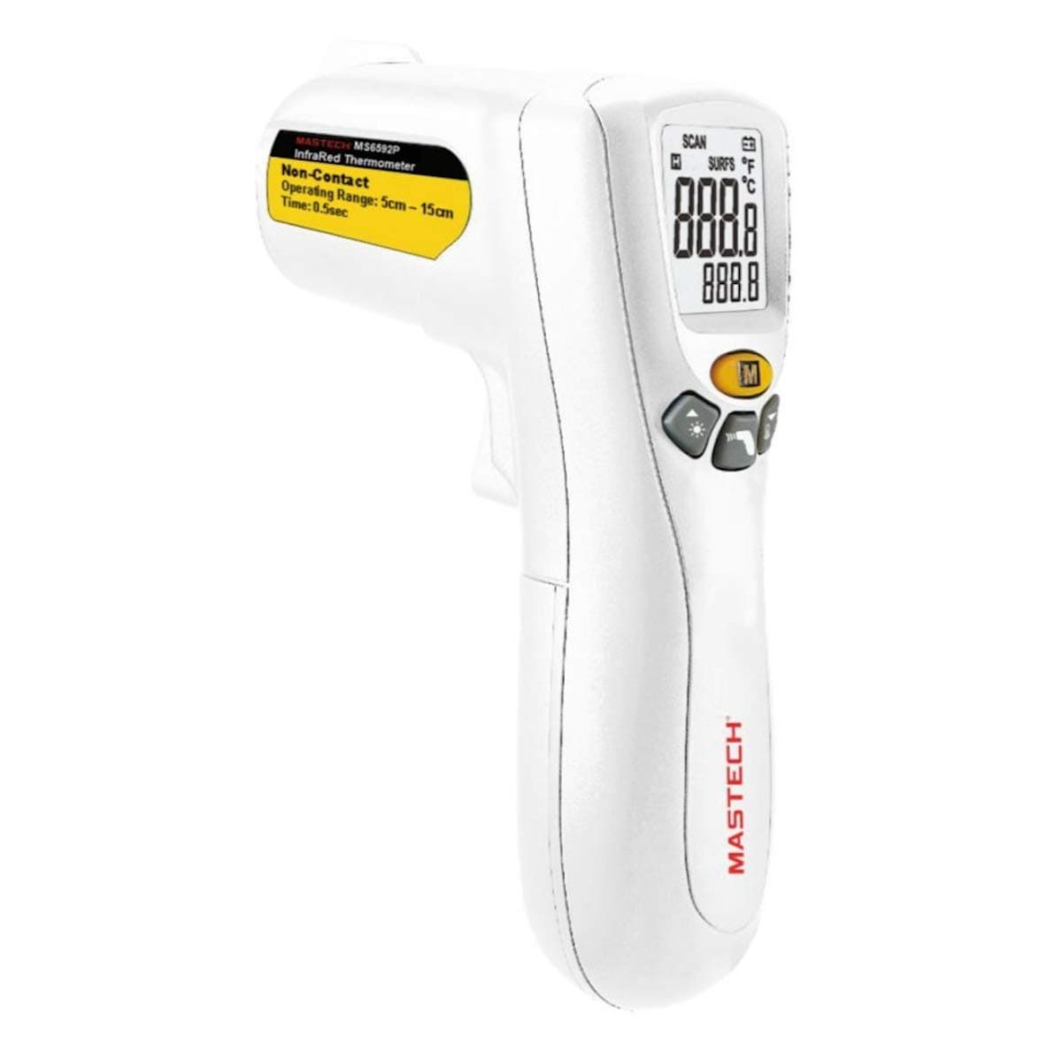 Mastech MS6592P Digital Infrared Thermometer with 2 Functions, Non-Contact Temperature Measurement (between 32o-42o) and Surface Temperature Measurement (0oC-100oC) 143 X 99 X 47 mm