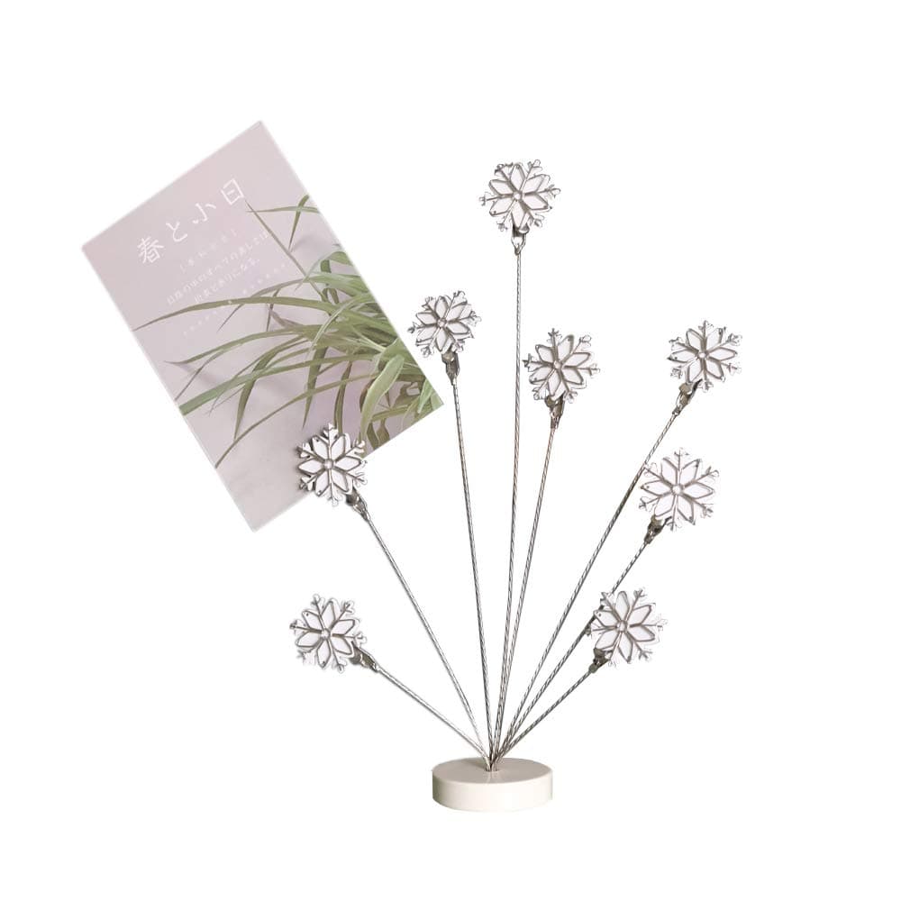 8-Branch Family Tree Picture Frame Holder, Card Photo Clips Holder Desk Stand for Memo Paper Note Photo Christmas Wedding Card Display (White Snowflake)