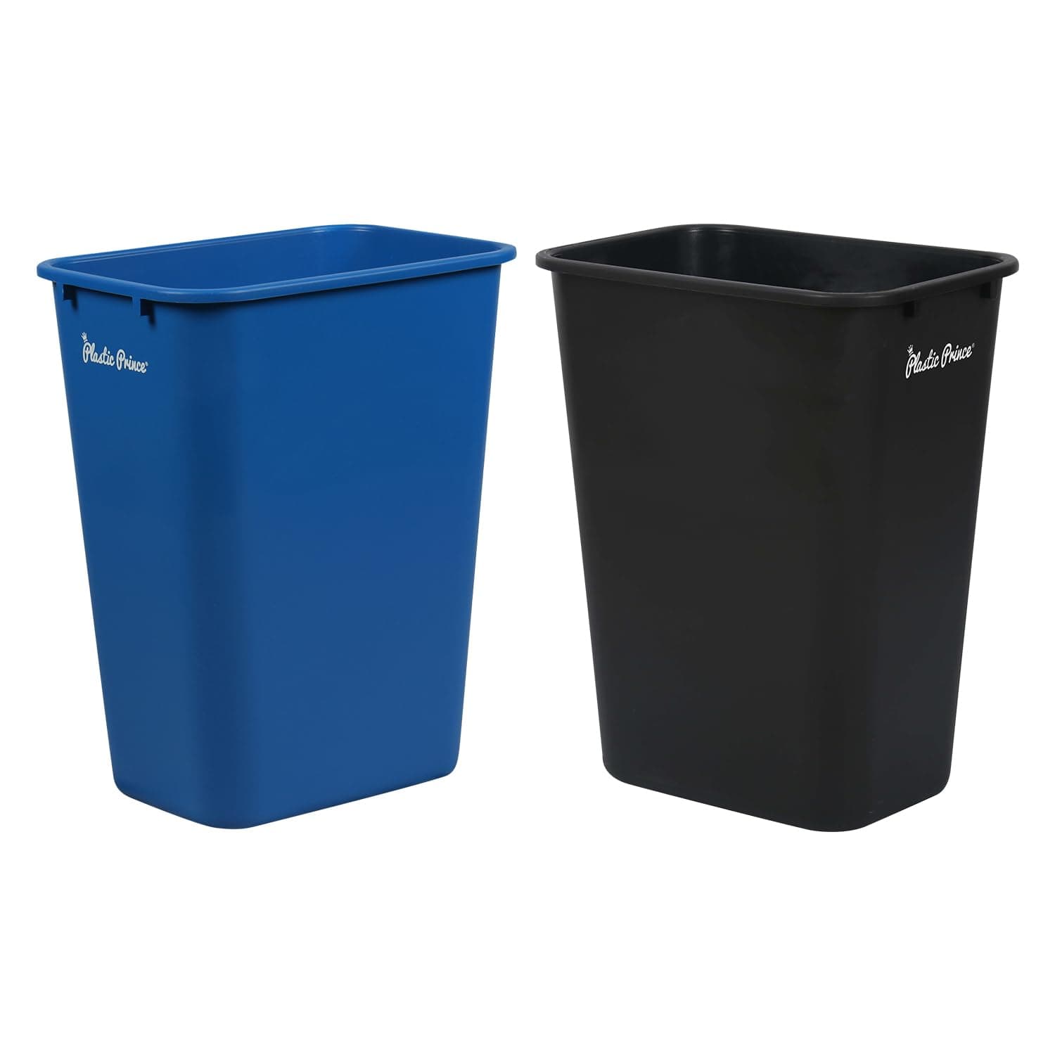 10 Gallon Trash Can Set of Blue and Black Trash Bin for Kitchen Bathroom Office 40 Qt Garbage Bin Fits Under Desk Cabinet Sink, High Plastic Waste Basket 19.9" H x 15.7" W x 11.3" D