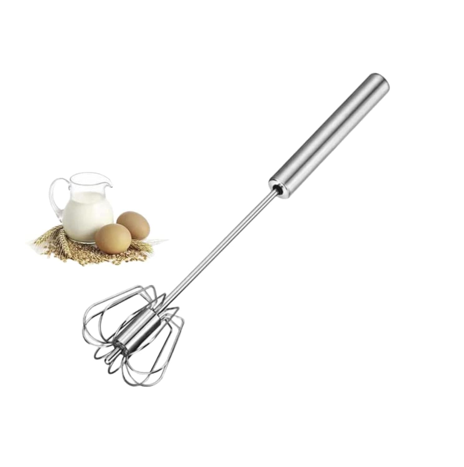 Stainless Steel Egg Whisk, Hand Push Rotary Whisk Blender Versatile Milk Frother Hand Push Mixer Stirrer Make Froth, Foam & Whipped Cream Semi Auto Egg Beater 12in