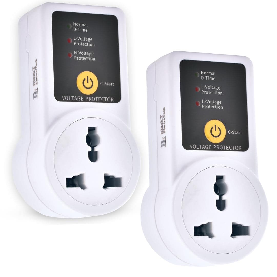 Blackt Electrotech BTSVP02 AC 220V 10A Automatic Voltage Protector Socket switcher- Surge Protector for Home Appliances, Refrigerators, Washing Machines and TV (2, Regular)