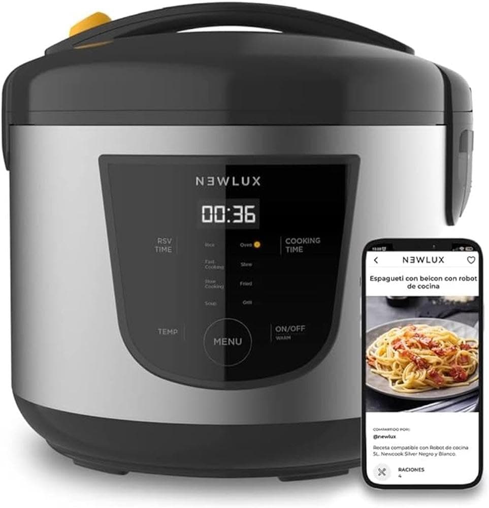 NEWCOOK Multifunction Kitchen Robot Capacity 5L Programmable Up to 24 Hours Automatic Cooking 8 Preset Menus and Keep Warm Up to 24 Hours. Includes Non-Stick Bucket
