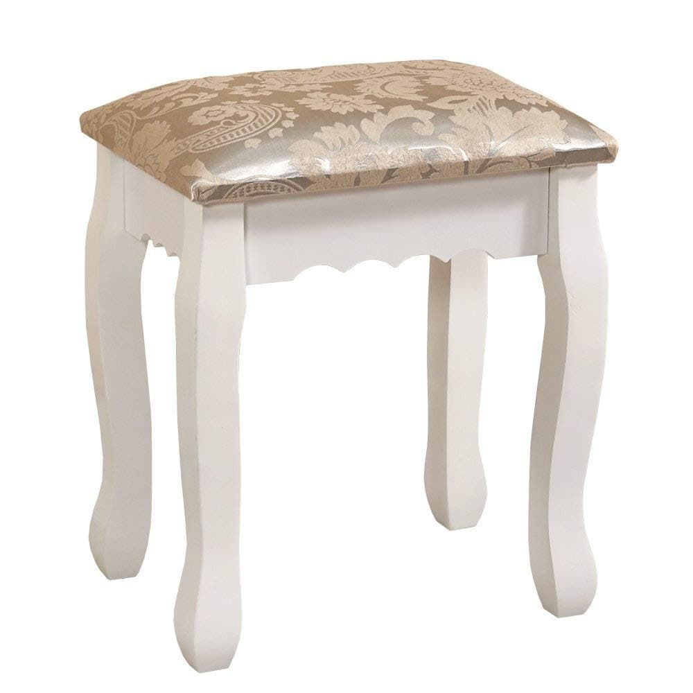 Tason Elegant White Dressing Table Stool Vintage Piano Chair Floral Decor Cushioned Makeup Seat