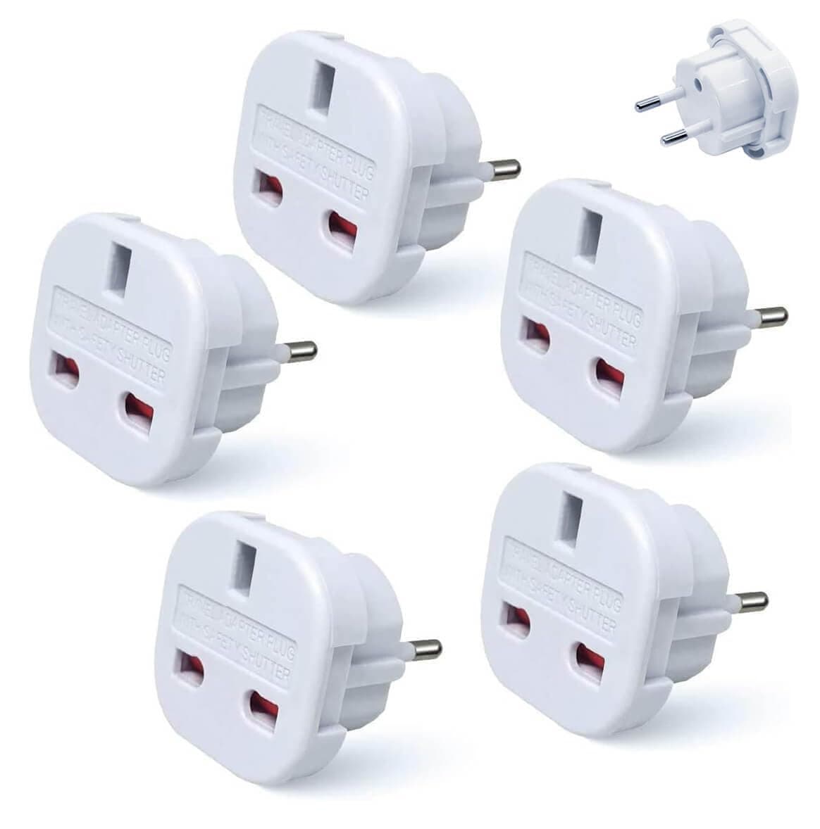 5-Pack UK to EU Travel Essentials – Type G to Type C/E/F Universal Travel Adapter Plug Converter – EU Power Adapter & European Plug Adapter for Spain, France, Germany, Italy, Portugal, Netherlands