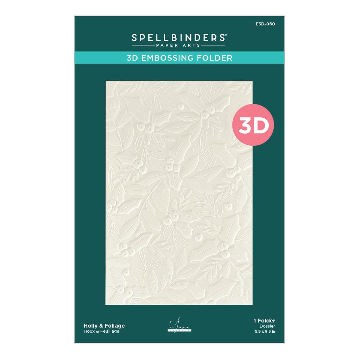Spellbinders E3D-060 Holly & Foliage 3D Embossing Folder from The De-Light-Ful Christmas Collection by Yana Smakula
