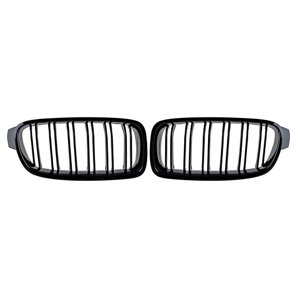 GSRECY Gloss Black For F30 F31 2012-2018 3 Series 318d 320d 330d 320i 328i 335i 335i xDrive Twin FIns Front Kindey Bumper Grille Grill Pair (Gloss Black)