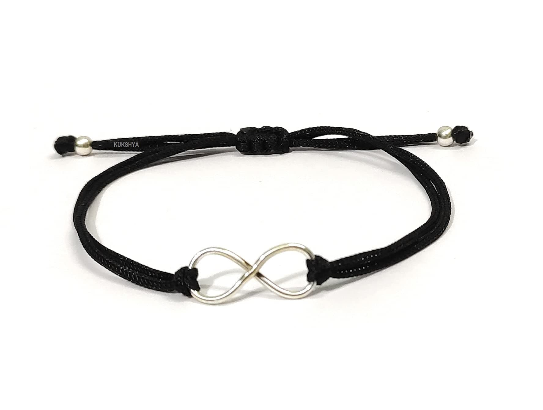 KUKSHYA JEWELLERS Exclusive 925 Sterling Silver 2 Ball + INFINITY Charm Black Thread Anklet Adjustable For Women & Girls 1 Piece(TP 048)