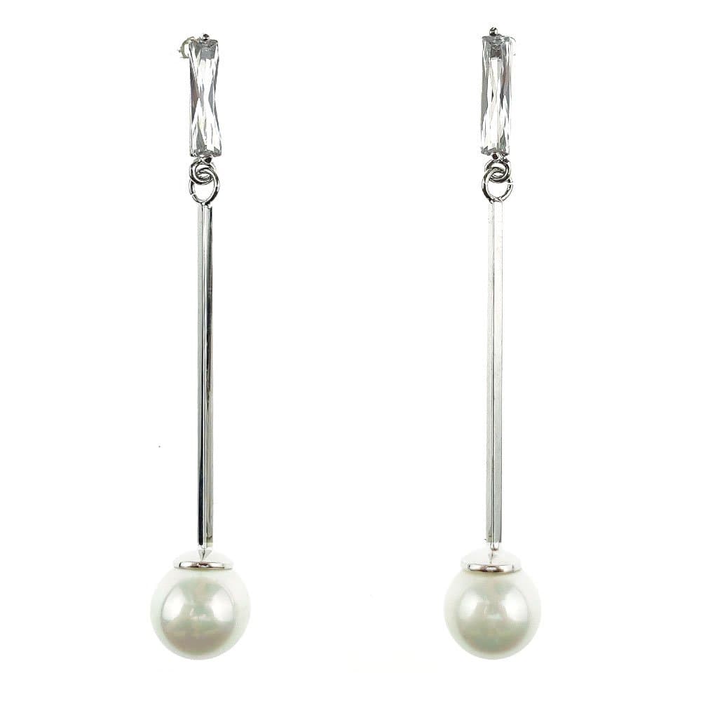 (MADE IN ES ) Women's Pendule pearl & Zircon Series All starts String latin Vintage Royal & classic Queen Drop Earring,L 5.5CM Silver