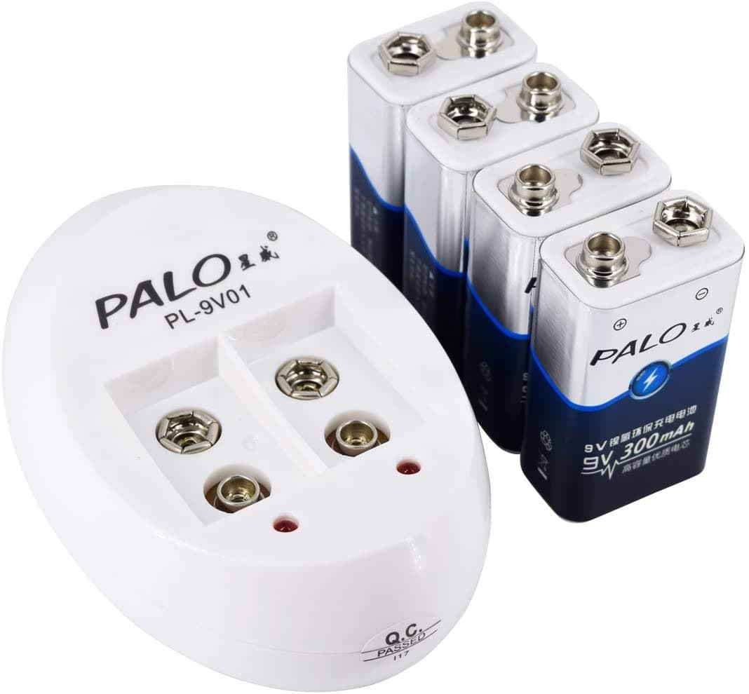 4 Pack 300mAh Ni-MH Rechargeable 9 Volt Batteries with 9V Battery Charger