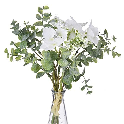 Baby Plum Pack of 1 Bundles Silk Flowers with Stems,Contains 3 Orchids Baby Breath Flowers, 3 Eucalyptus Leaves Fake Flowers for Home, Table, Wedding, Party, Meeting Room Decoration（White）