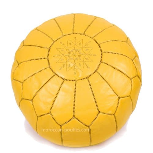 2 moroccan poufs leather luxury ottomans footstools cover yellow cream