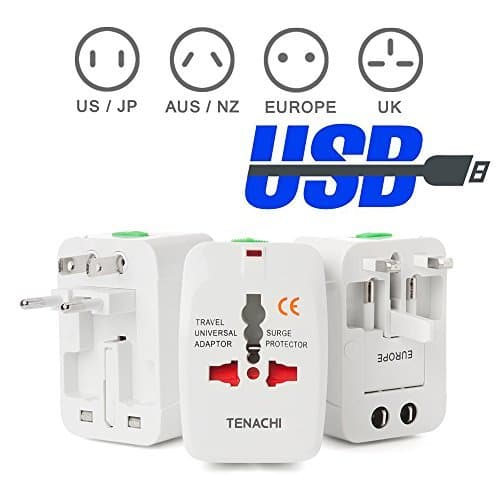 TENACHI Universal Plug Travel Adapter Worldwide Plug Converter Adaptor All in One Wall Charger with 1 USB Works 110 240V EU UK US AU Plugs