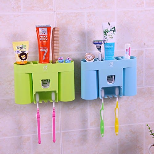 Zetti Wall Mount Toothbrush holder with Toothpaste Dispenser Bathroom Organizer - Green