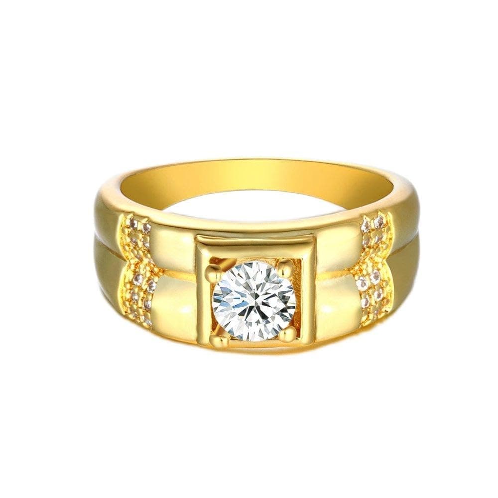 YiLinger Exquisite Men Jewelry Gold Plated Square Pattern Cubic Zirconia Wide Band Rings Size 8