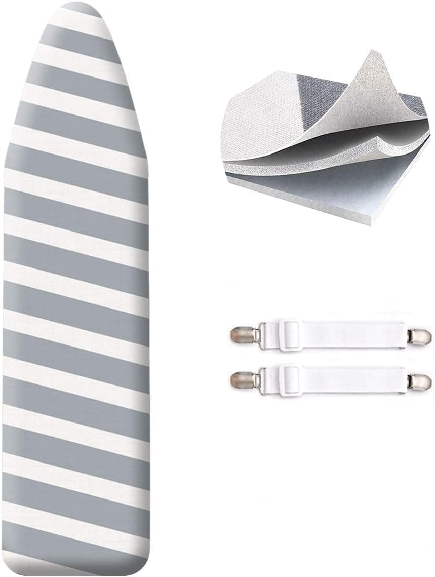 SheeChung 42”x12” Ironing Board Cover and Pad - with Pull Bungee Fit System and Connecting Straps,Premium Heavy Duty 4-Layer Silicone Coated Cover,Heat Reflective, Scorch Resistant