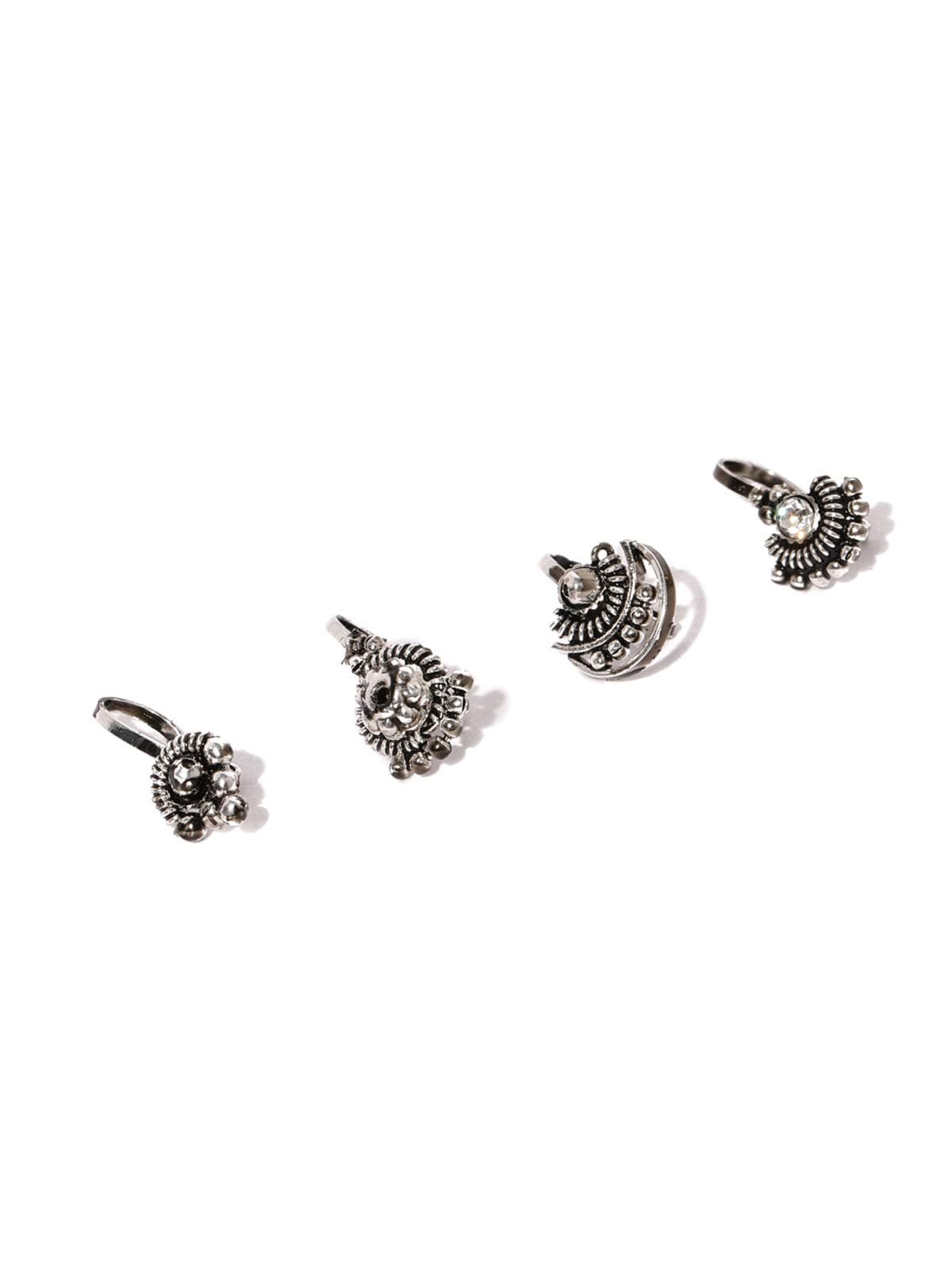 Combo Of 4 Antique Silver Tone Adjustable Nose Pin For Women-ZPFK8232