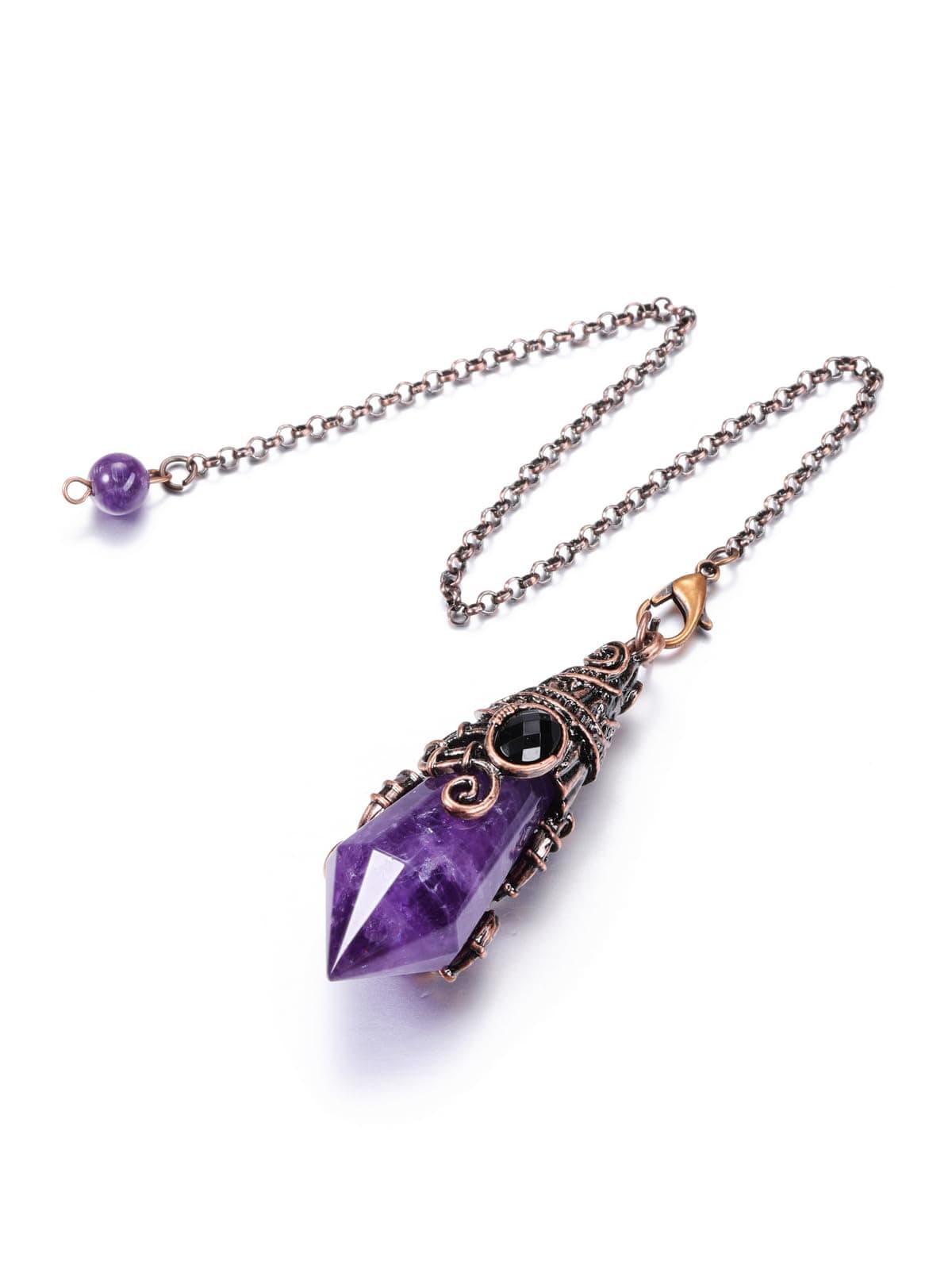 JoviviAmethyst Crystal Pendulum Dowsing Divination Scrying Pendulum with Bronze Wrap Healing Stone Gemstone Quartz Point Pendant Spiritual Gifts for Women Men