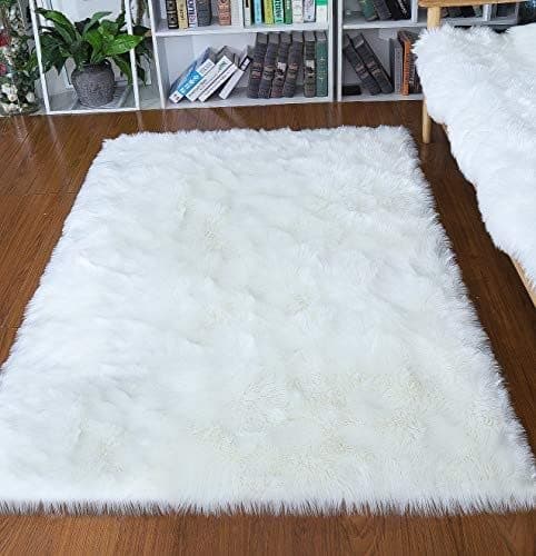 SARVAD ENTERPRISES Super Soft Faux Sheepskin Fur Rug, Rabbit Skin Fur, Area Rugs, Carpet for Living Room, Bedroom, Office Area, for Kids Room (White, 3X5 Feet)
