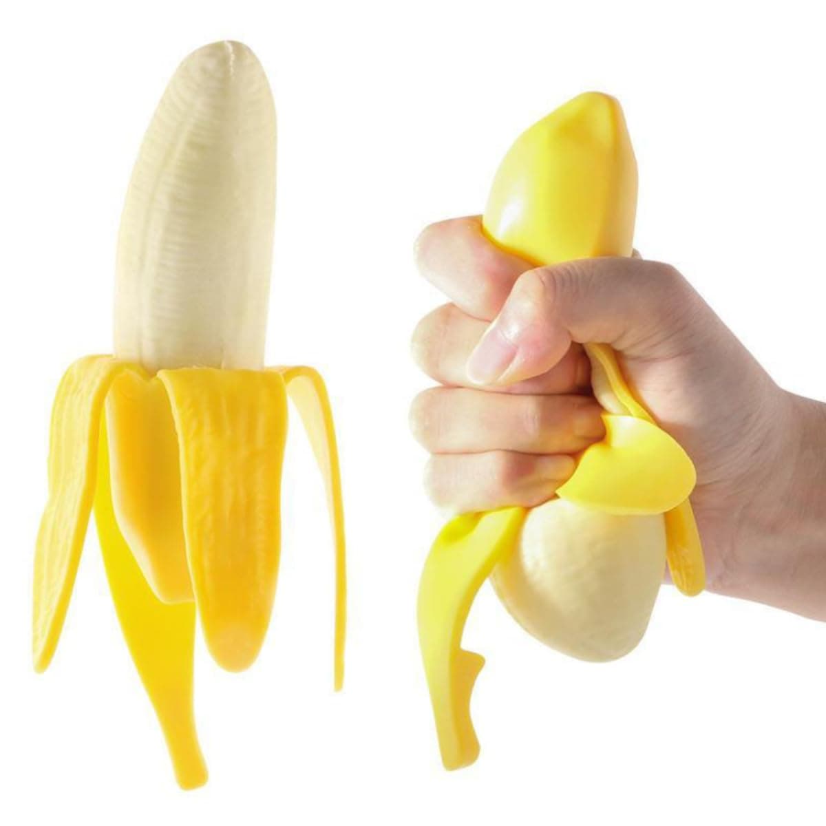 1Pcs Banana Squeeze Prop Fake Banana Stretchy Fidget Tool Novelty Stress Relief Funny Peeled Fake Banana Fruit Stress Tool Halloween Christmas Party April Fool's Day Decorate