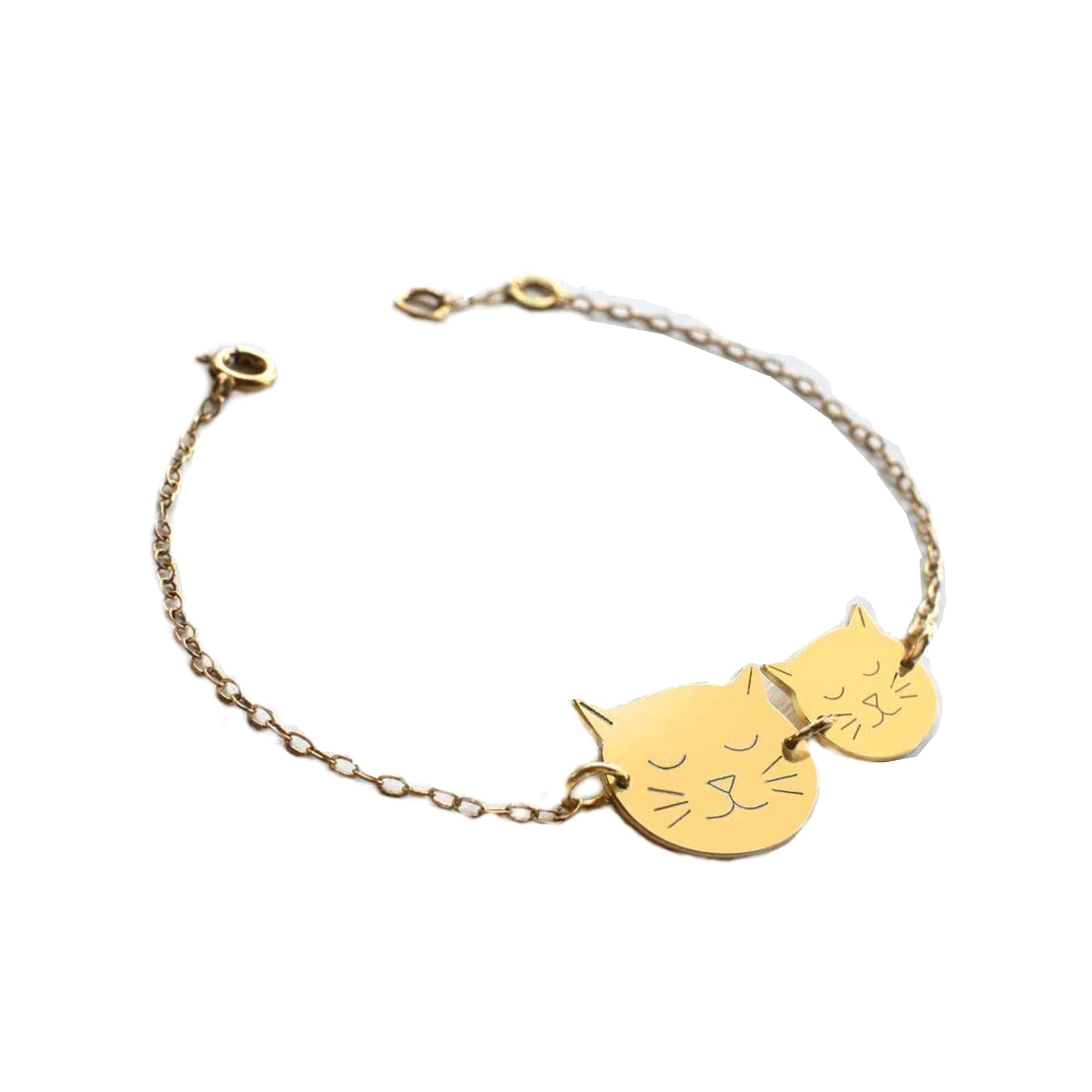 Personalised Gold Mummy Cat Face and Baby Cat Face Bracelet, cat bracelet, Mother's Day gift, personalised gift, new mom gift, gift for cat lovers