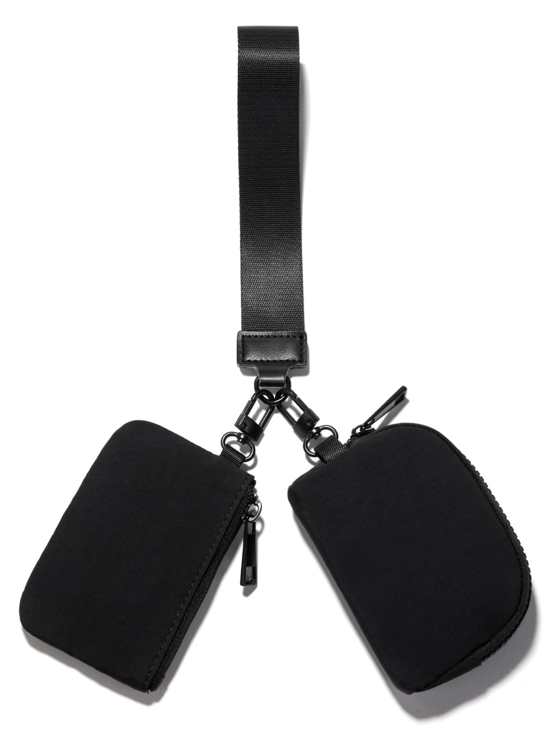 Mini Zip Around Keychain Wristlet Wallets Small Portable Dual Pounch Wristlet Detachable Coin Purse Pocket Gifts for Women Travel Sports Outdoors (Black+ Black)