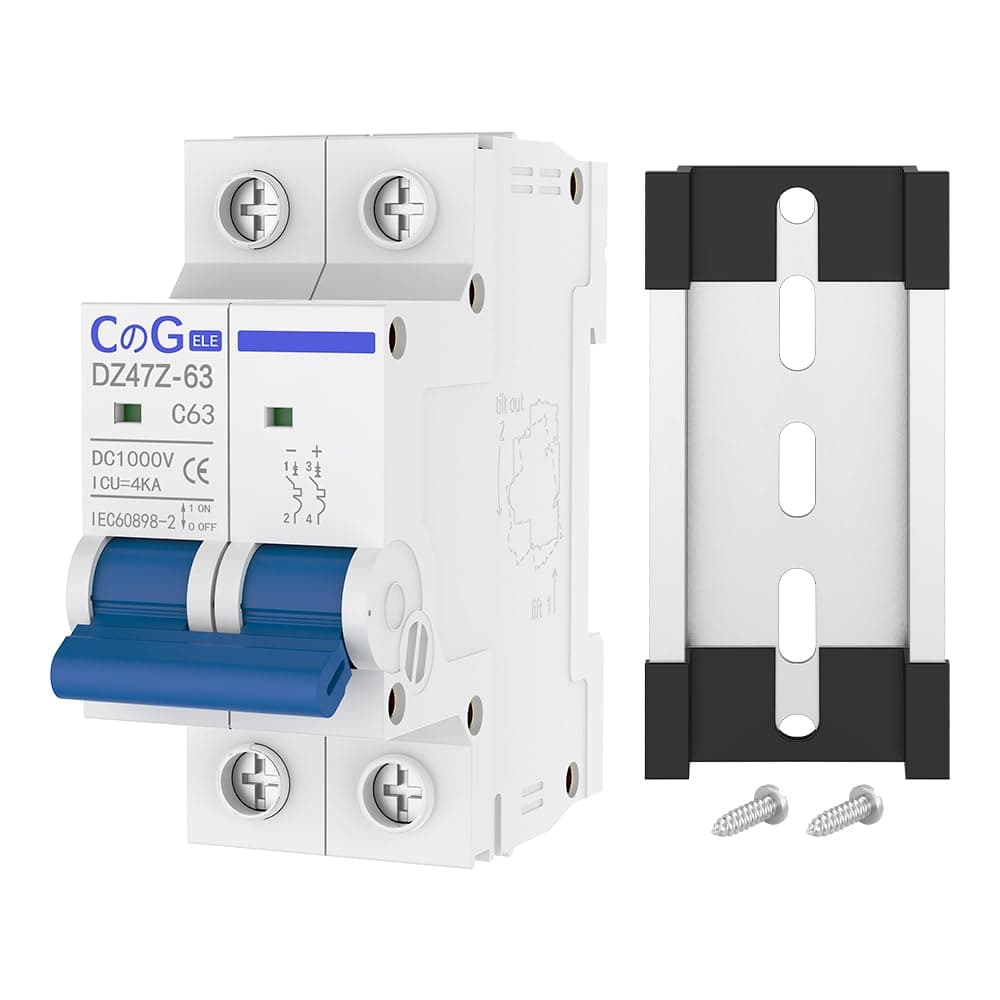 DC Miniature Circuit Breaker, CGELE 2 Pole 63 Amp 1000V DC Disconnect Switch for Solar PV Systems Thermal Magnetic Trip Din Rail Mount