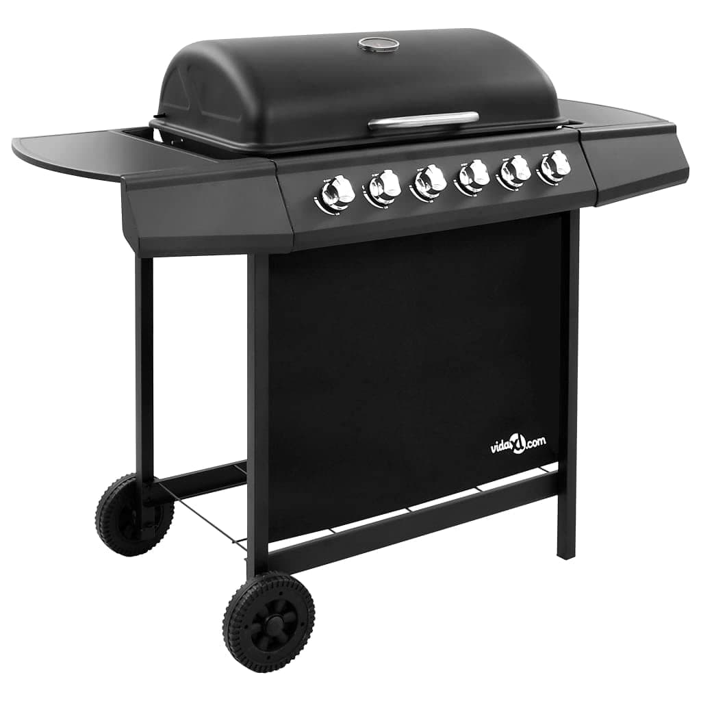 vidaXL Gas BBQ Grill with 6 Burners Stylish Functional Castors Backyard Outdoor Natural Gas Side Burner Cooking Barbecue Grill Black