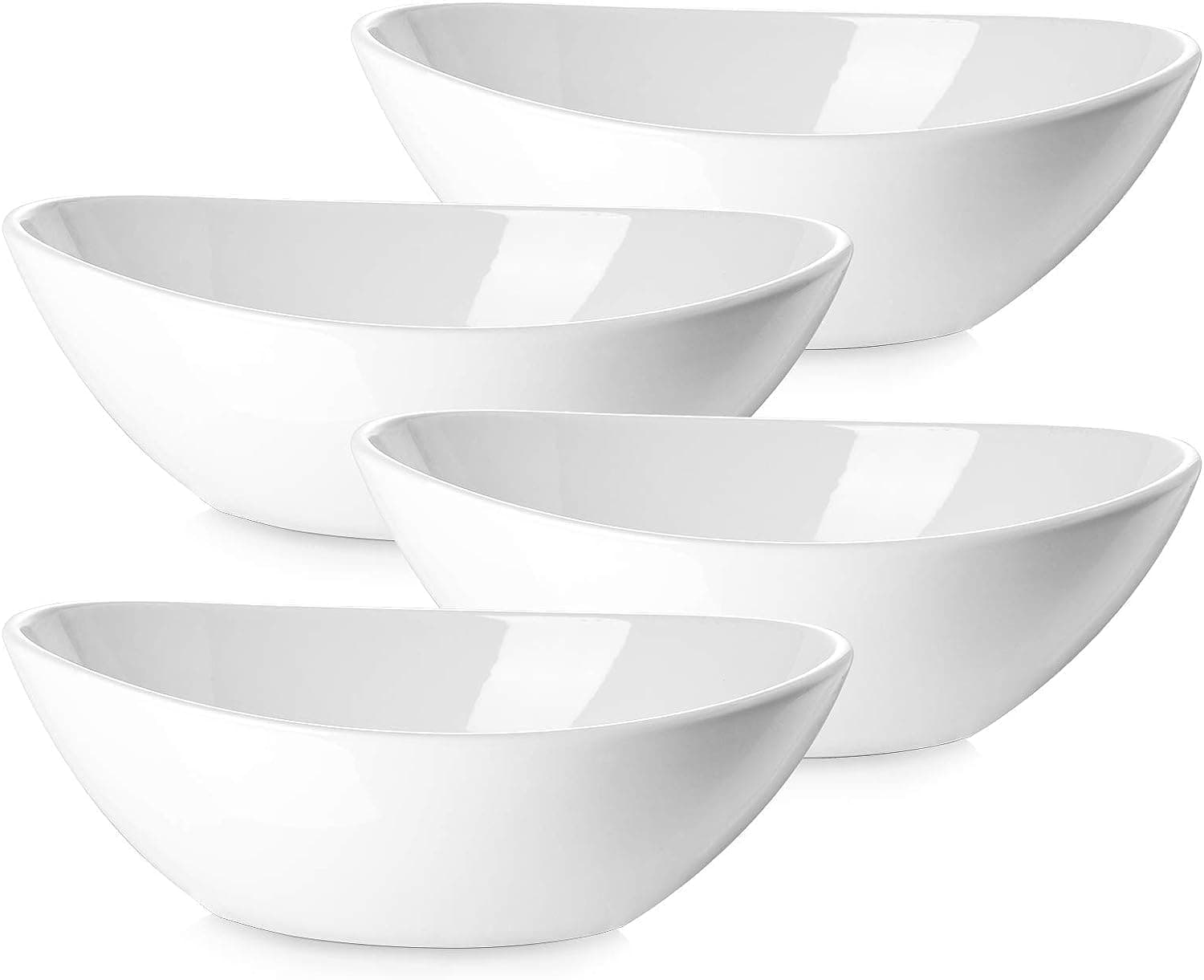 9.25" Serving Bowls, Large Oval Serving Dishes for Wedding and Dinner Parties, 35 Oz for Salad, Side Dishes, Pasta, Oval Shape, Microwave & Dishwasher Safe, Set of 4, Soft White