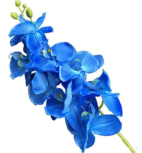6pcs Blue Artificial Phalaenopsis Butterfly Moth Orchid 8 Heads Silk Large Orchids for Wedding Decorative Flowers (Blue)