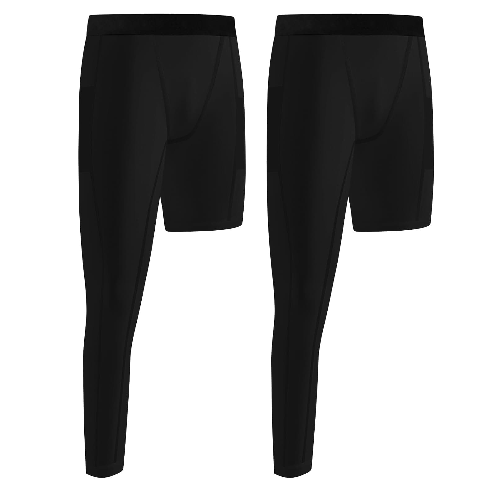 2 Pack Boys Youth One Leg Compression Leggings Pants Full Length Tights Athletic Base Layer for Running Basketball