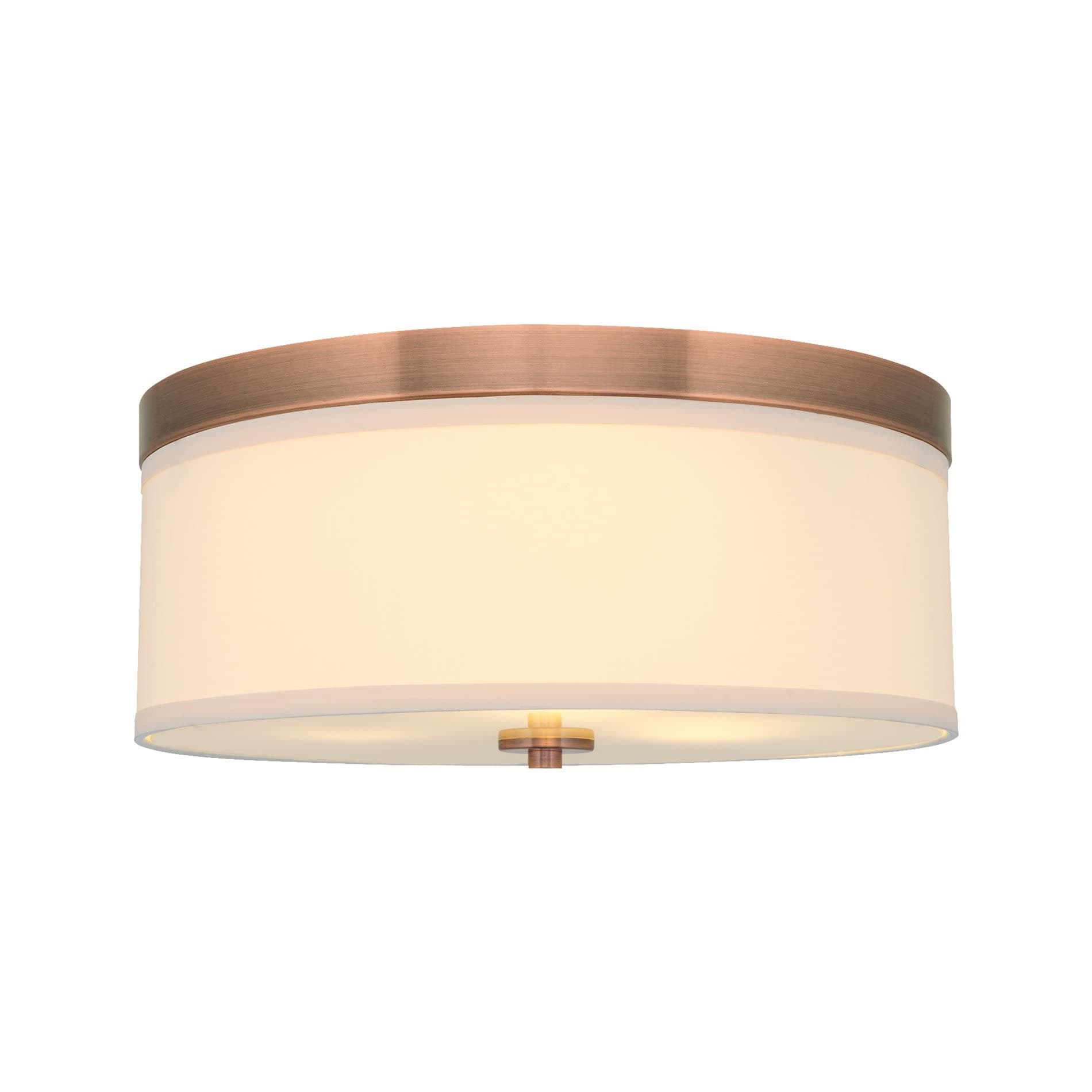 Kira HomeWalker 15" Mid-Century Modern 3-Light Flush Mount Ceiling Light, Cream Fabric Shade + Round Glass Diffuser, Copper Bronze Finish