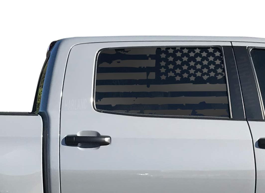 Distressed USA Flag Decals for Toyota Tundra Crew Max in Matte Black for side windows - American Flag Accessory - TC3A