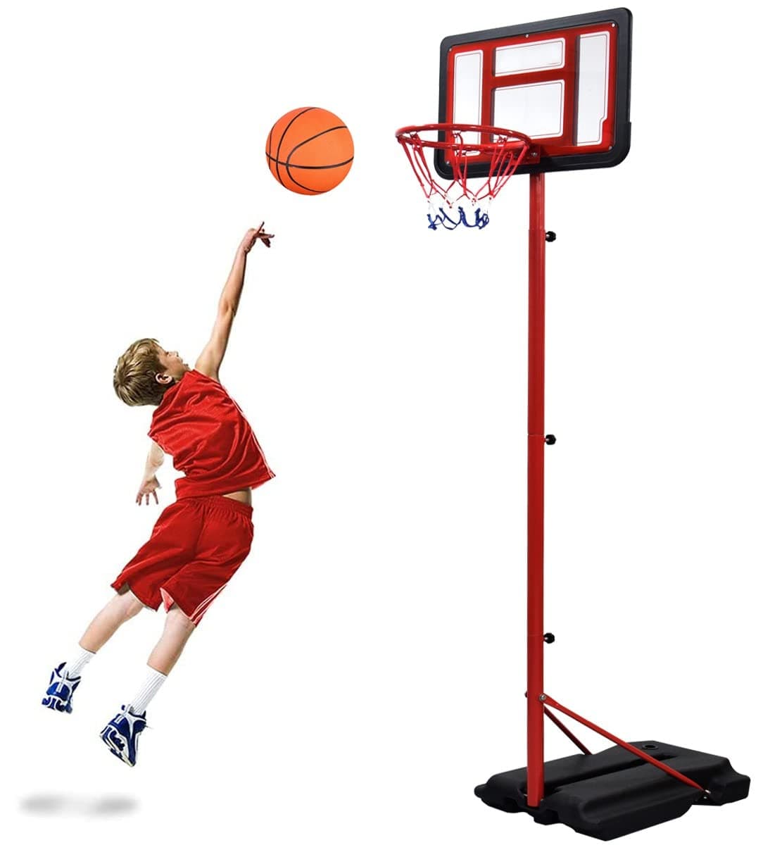 – SKY LAND Basketball Hoop and Stand Set, Adjustable Height 145 250 cm for Indoor/Outdoor Fun Sport Activity Game EM 1869, Red